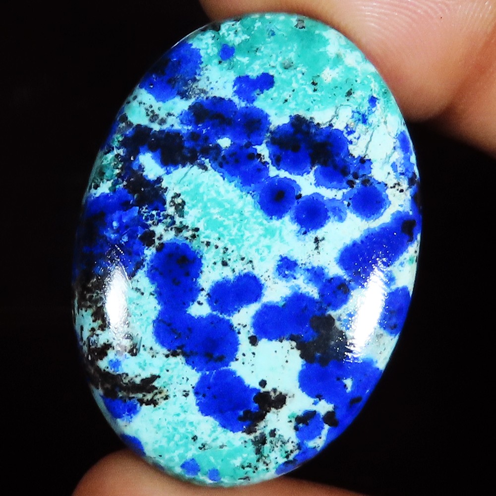 natural AZURITE CHRYSOCOLLA oval cabochon gemstone 48.20 Carat. (27 x 38 x 5 mm)