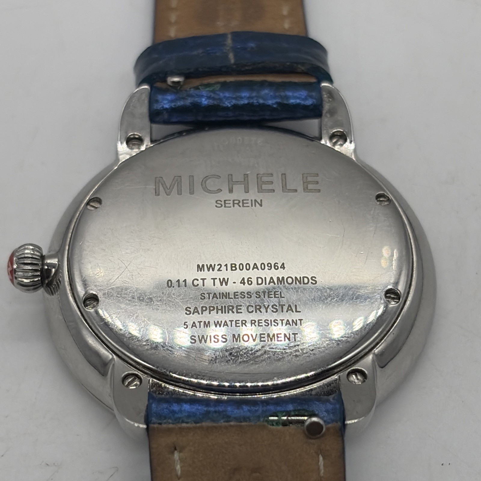 Michele Serein Diamond Watch Ocean blue Dial Genuine Leather Band MW21B00A0964