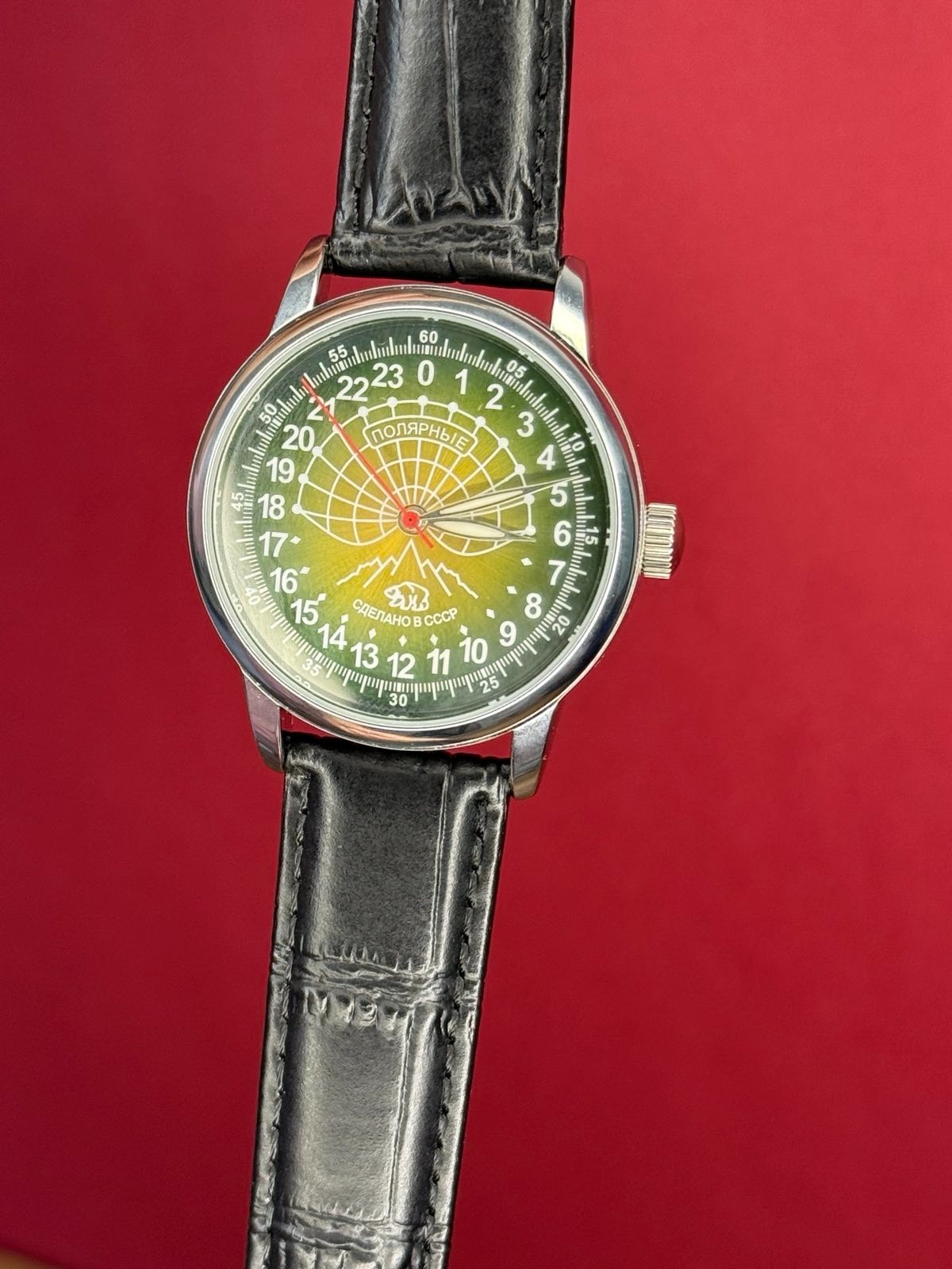 Watch Raketa 24h Automatic Wrist Men’s Russian Soviet USSR Polar Day Green