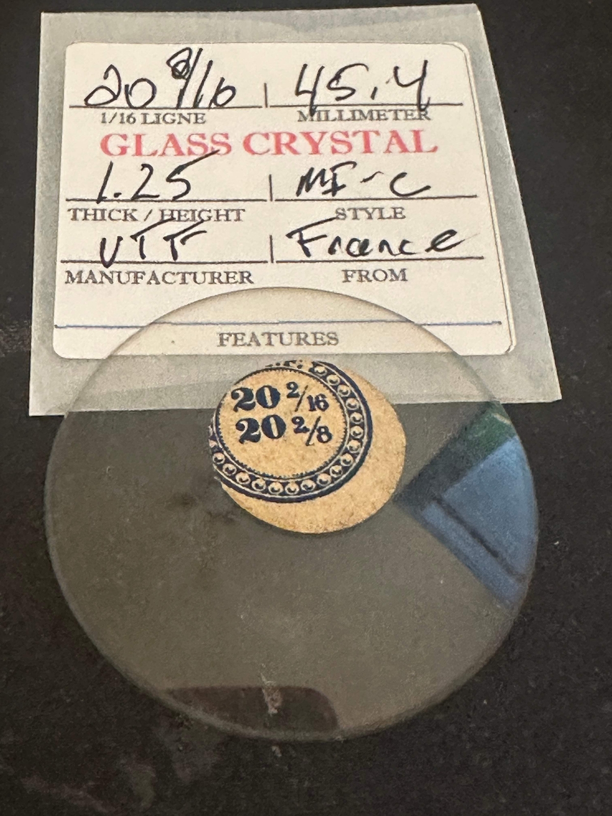 VTF Vintage Glass Pocket Watch Crystal 20-2/16 (~45.4mm) – NOS