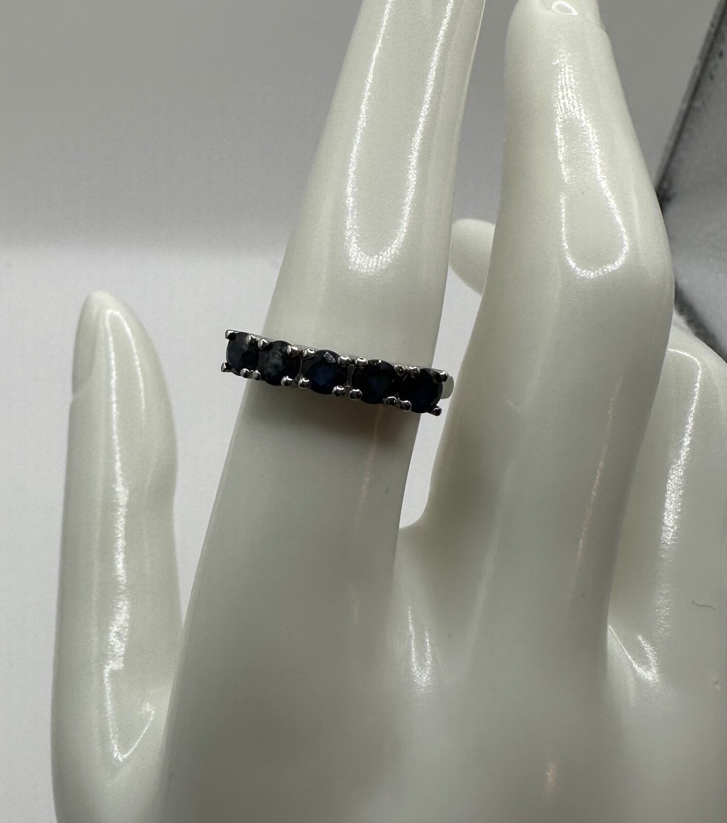 Blue sapphire ring diffused stones 925 sterling silver 14k white gold plate