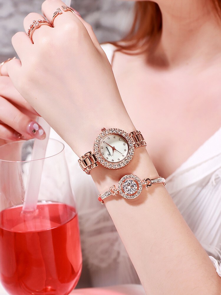 Fashion Girls Women Luxury Stylish Bling Quartz Watch & Bracelet Set of 2