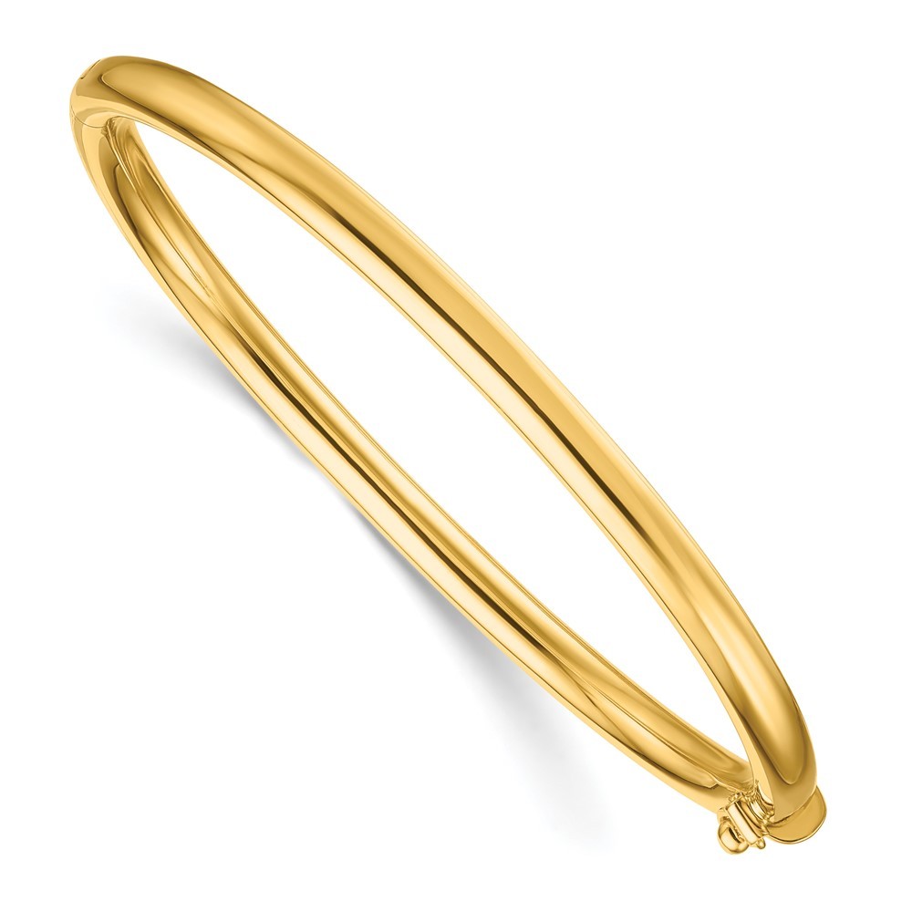 18K Yellow Gold Polished 4mm Plain Hinged Bangle Bracelet For Her
