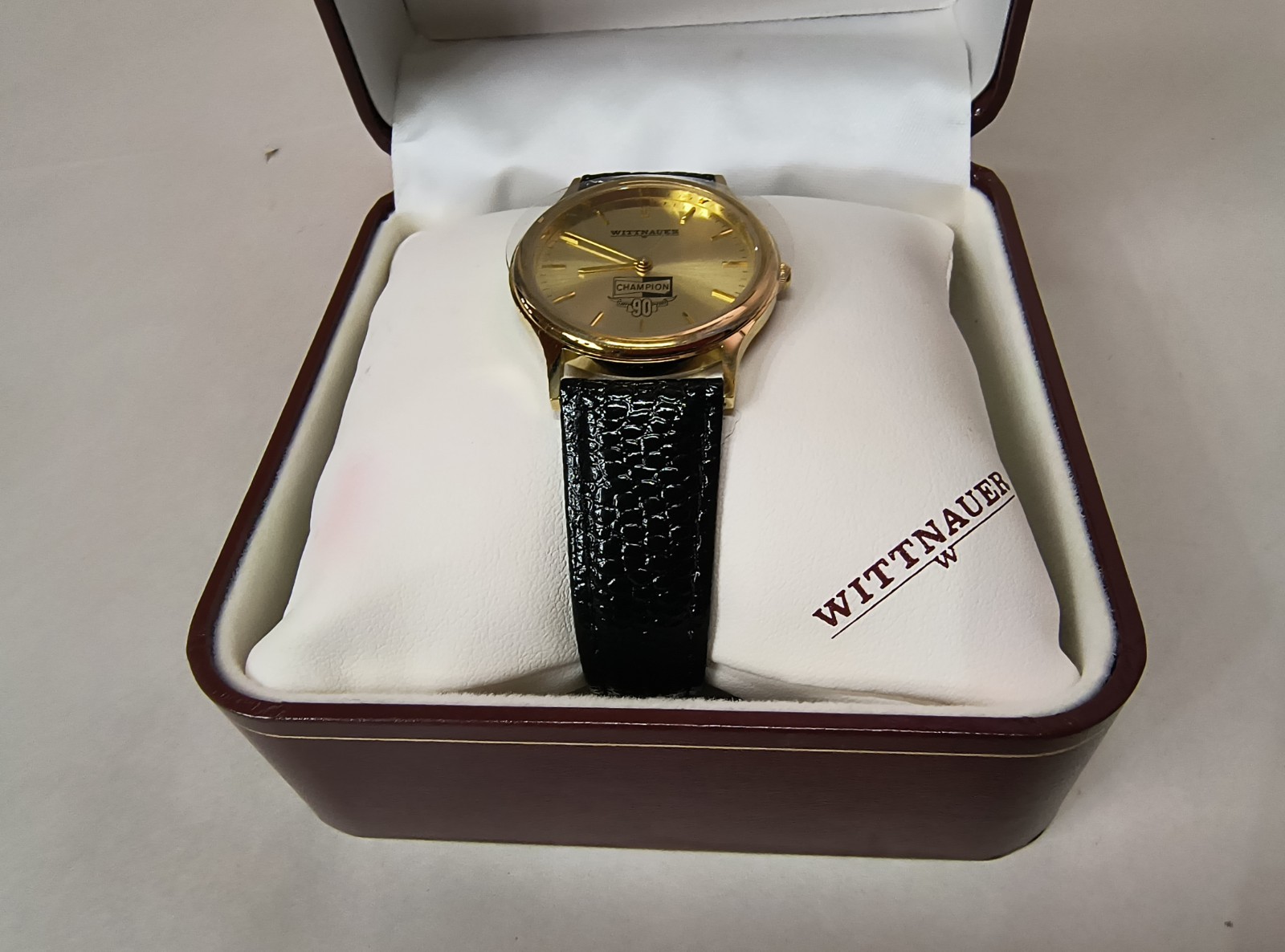 Wittnauer Champion 90th Anniversary Watch Gold Tone NOS Box Tag 1907- 1997 Swiss