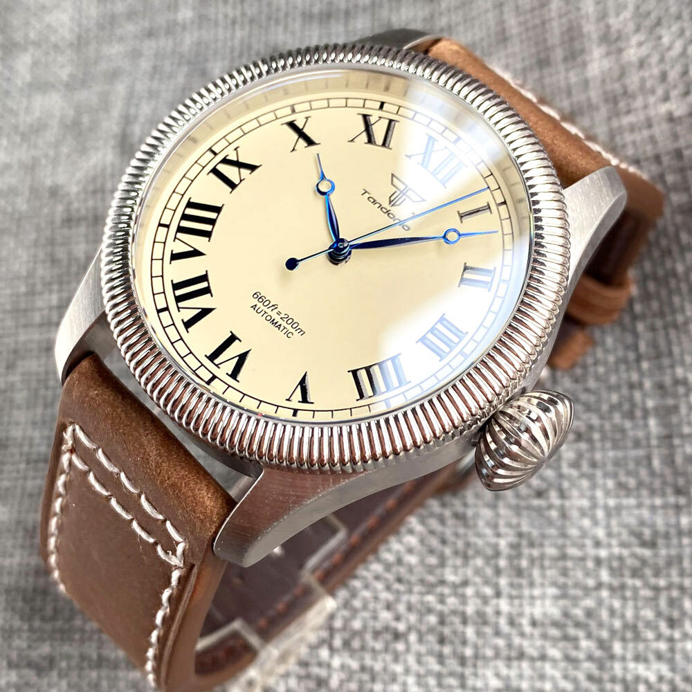 Tandorio 39mm Coin Bezel Pilot Black/Beige 20ATM Diver NH35 Automatic Men Watch