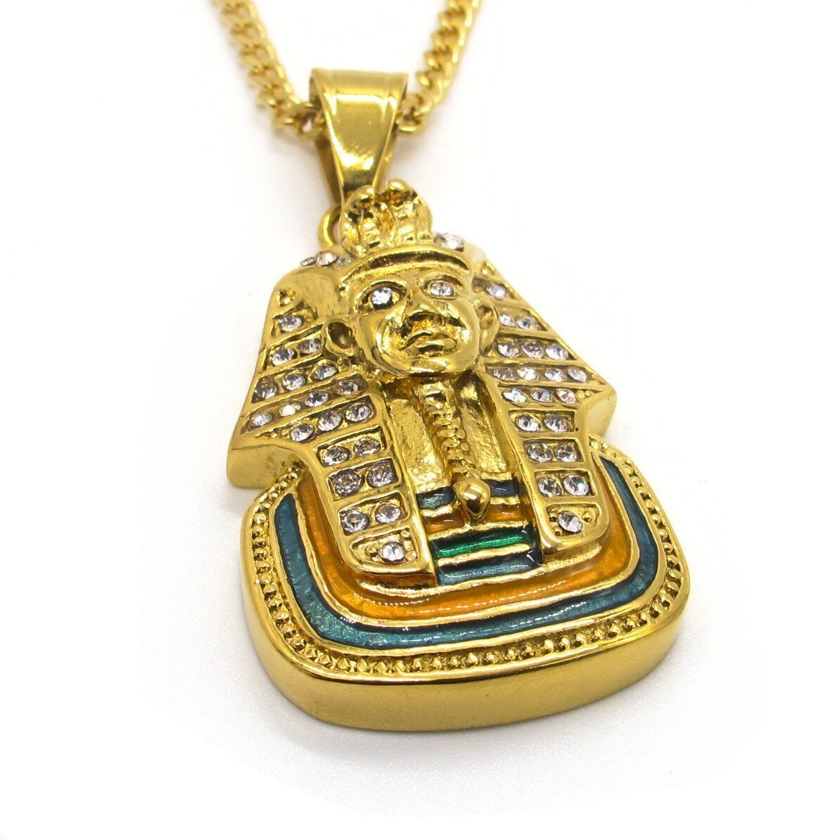 MENDEL Gold Plated Mens Egypt Egyptian CZ Hip Hop Pharaoh Pendant Necklace Chain