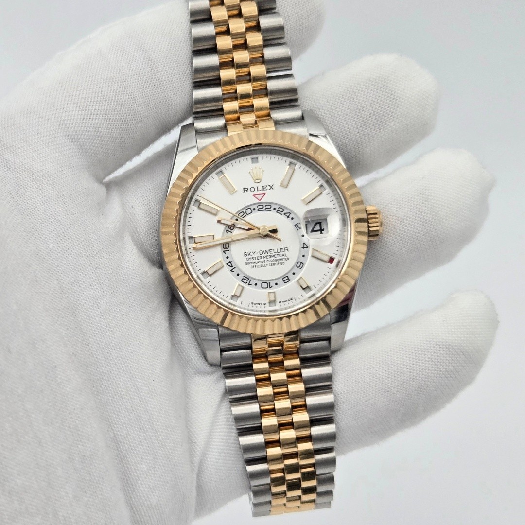 Rolex Sky-Dweller 336933 White Dial Jubilee Two Tone Gold Watch Box Papers 2024