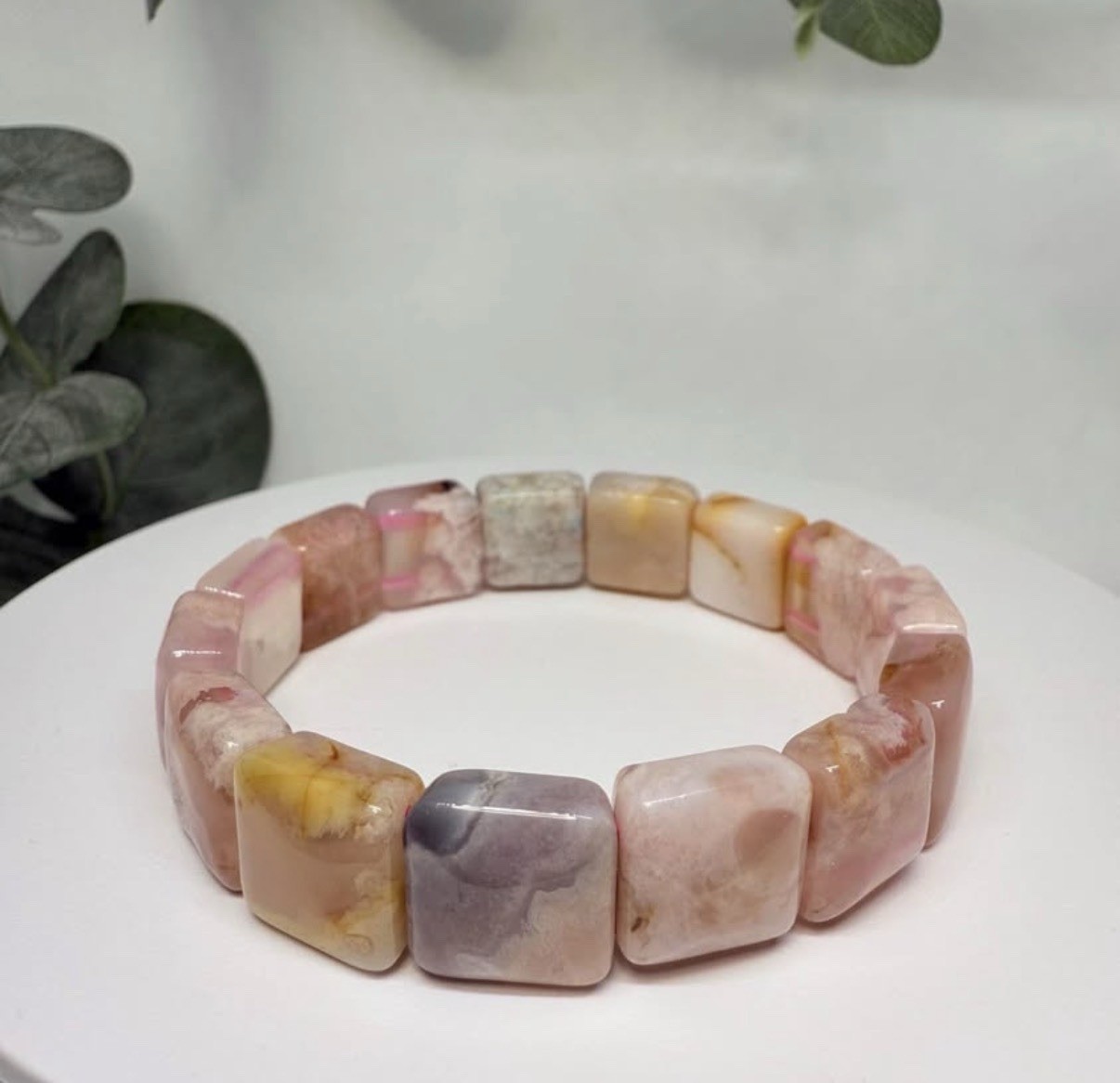 Flower Agate Pink Soft Bangle 9.6MM