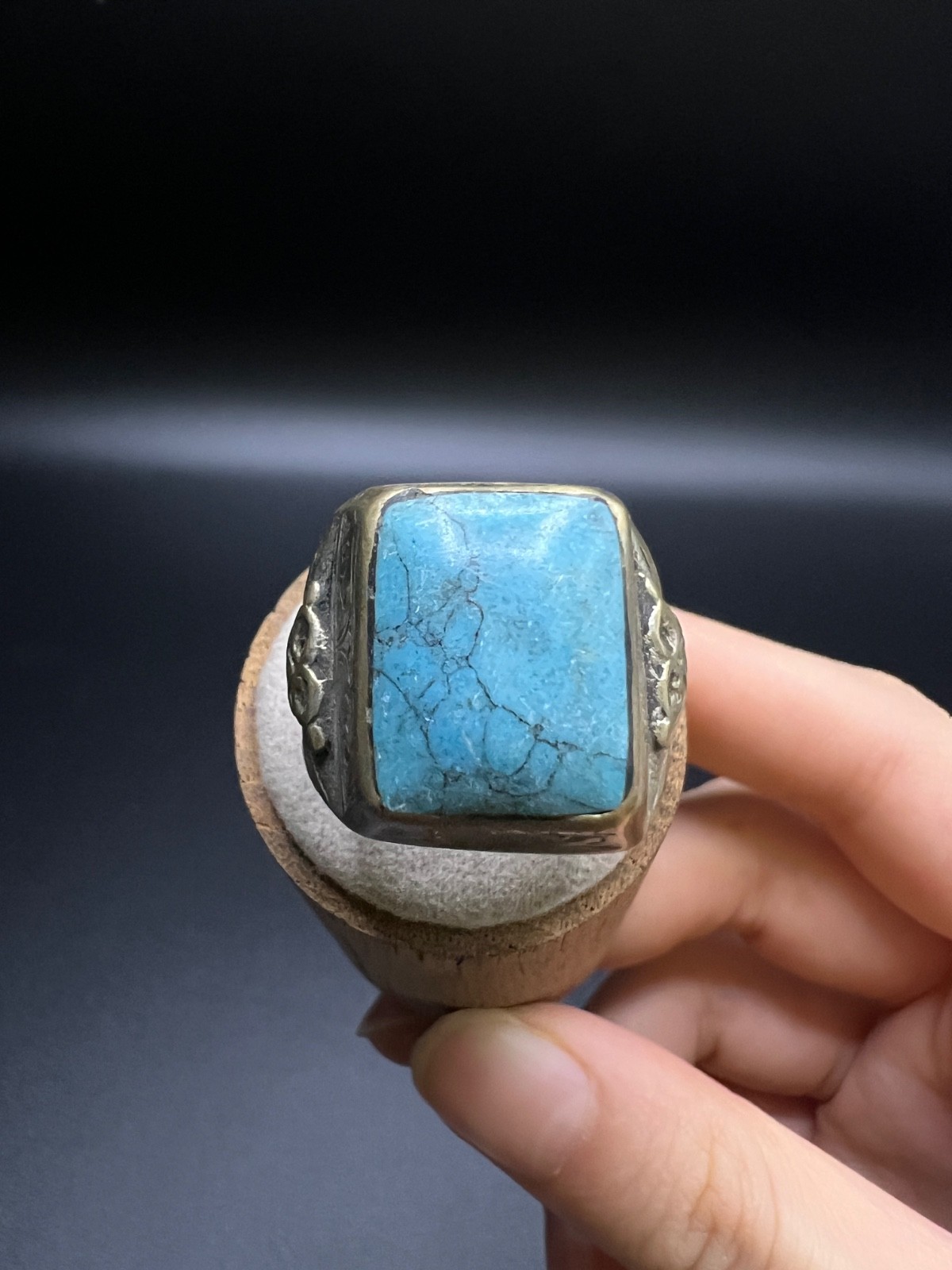 Rare Antique Turquoise Ring Size 10 Handmade Turquoise Statement Ring Artisan