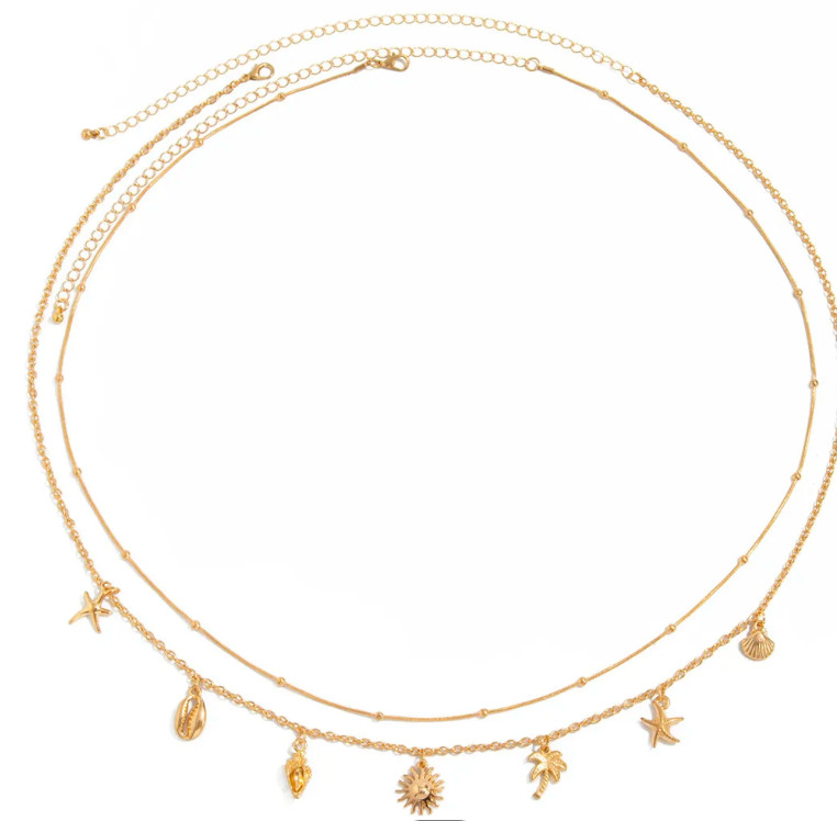 Bohemian Double Layer Belly Chain Starfish Shell Palm Tree Pendant Beach Sexy
