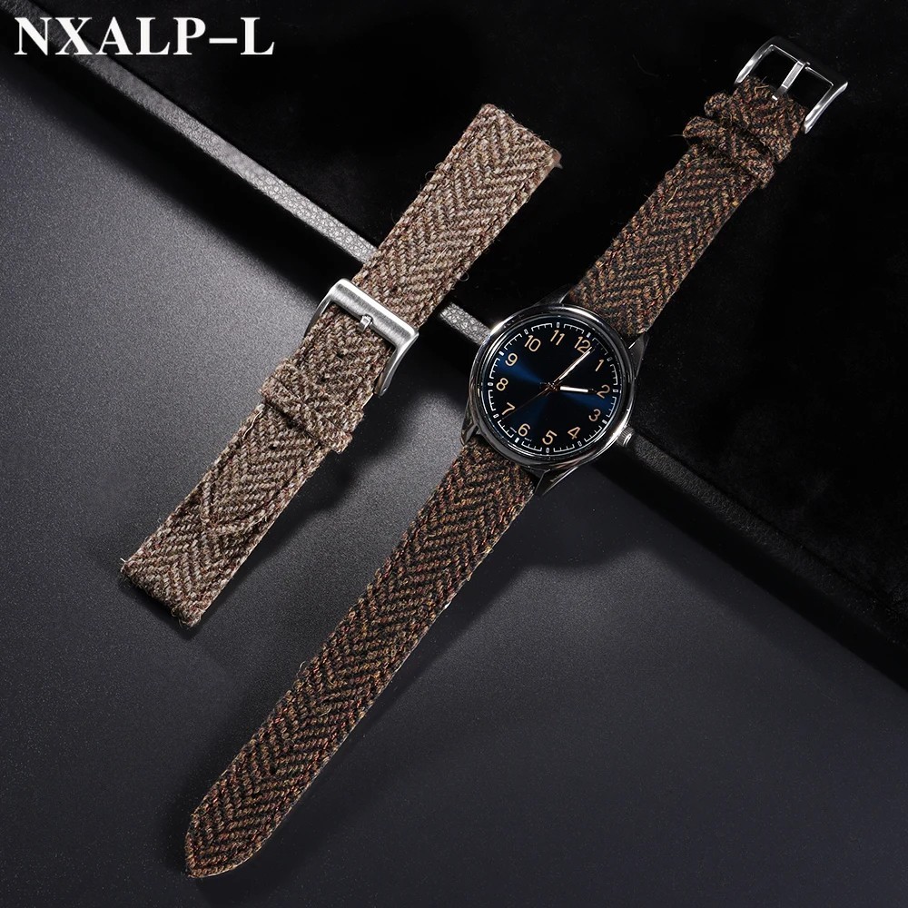 Genuine Leather Tweed Nylon Watch Strap 18mm 20mm 22mm Quick Release Band