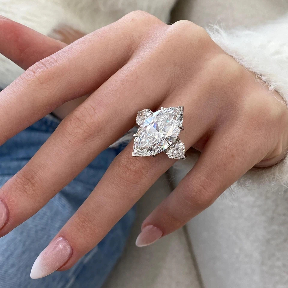 4.10 Ct Marquise Cut Moissanite Engagement Wedding Ring 925 Sterling Silver