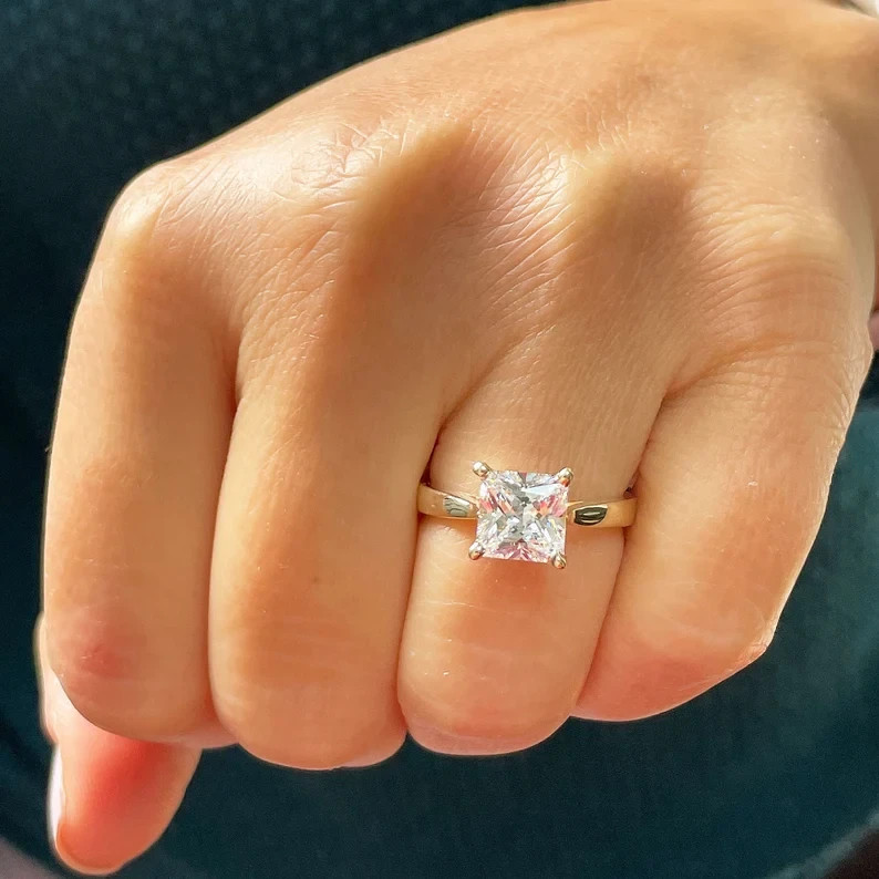 1.50Ct UGL 14K Multi Gold Princess Engagement Ring DEF I1-I3 Natural Diamond