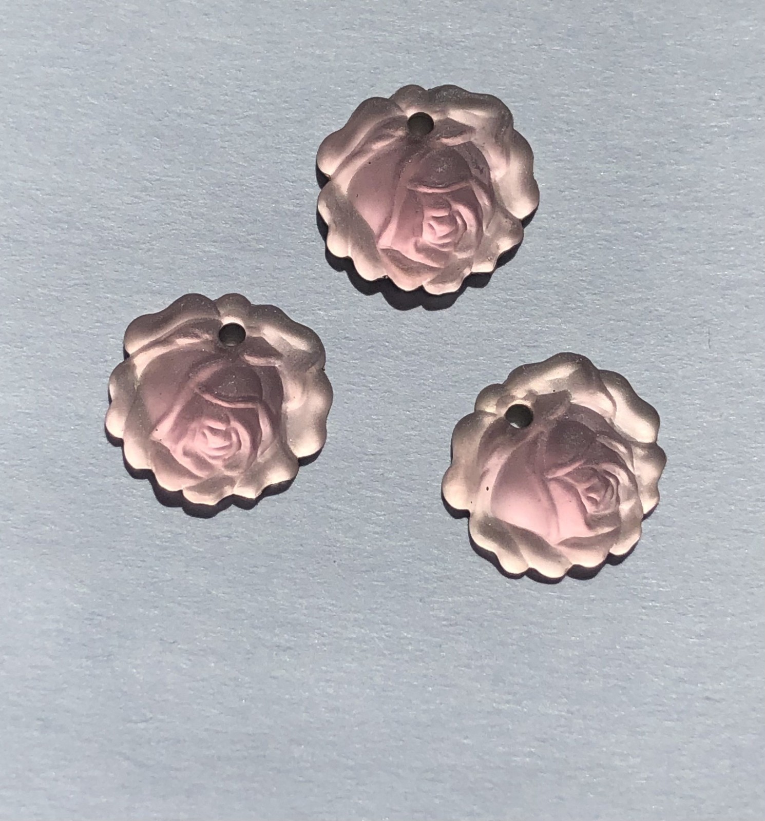 (4) Vintage NEW West German 12mm ROSE Glass AB COATING Pre-Drilled Findings