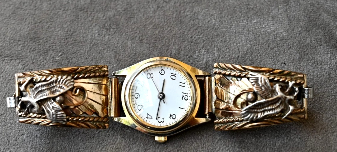 Ladies Thomas Francisco Navajo 925 Sterling 12k Gold Filled w new watch 29 grams
