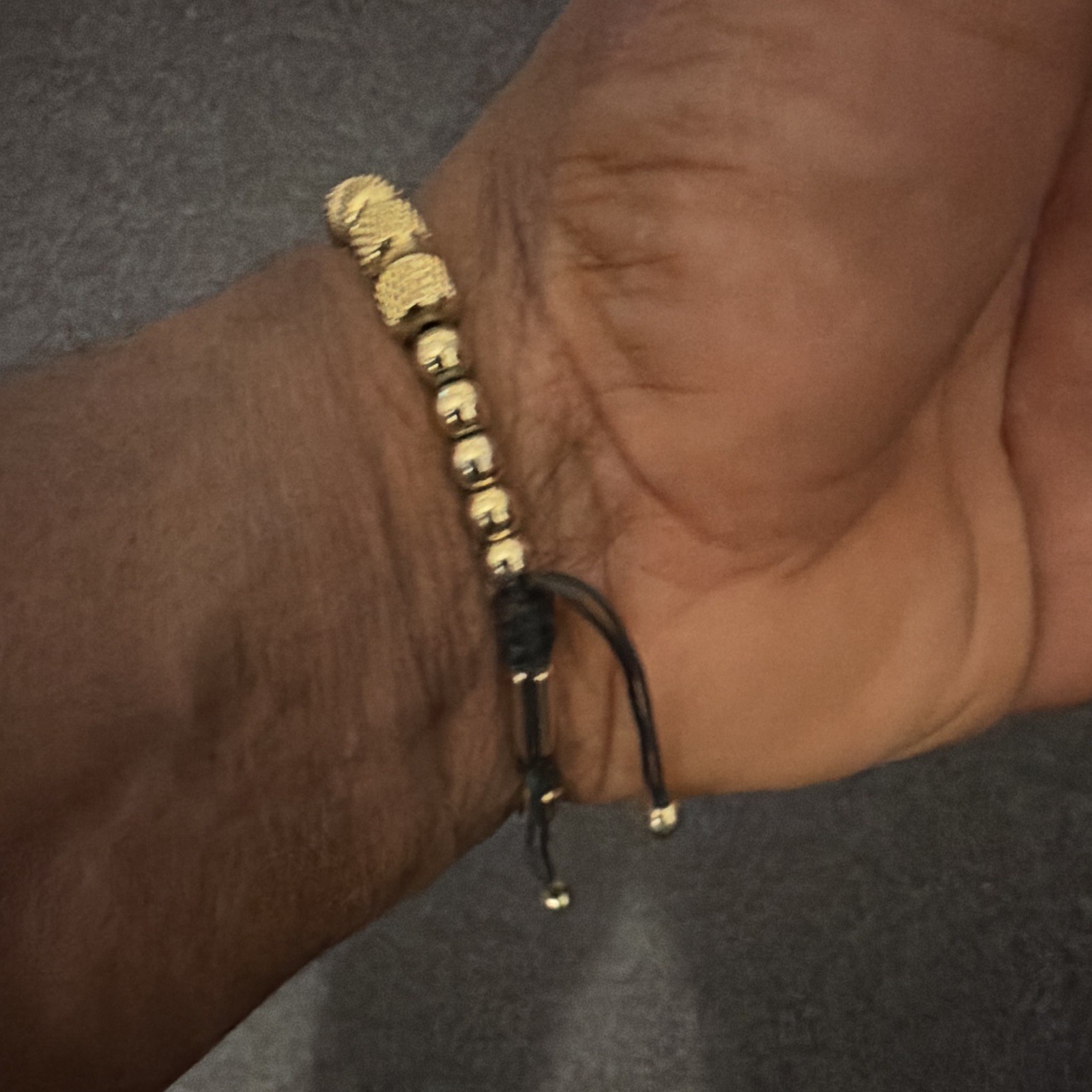 Men’s Gold Tone Metal Beaded Bracelet, Adjustable Drawstring Closure