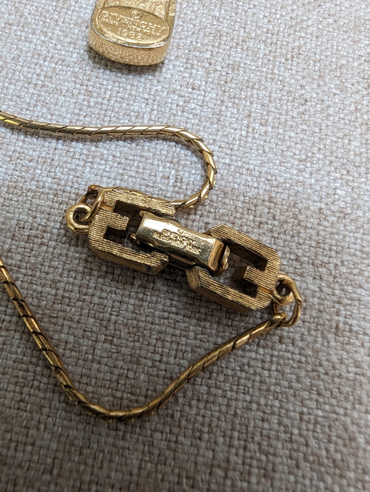 100 % Authentic GIVENCHY Vintage Gold Plated G Crystal Necklace (1982) W/COA