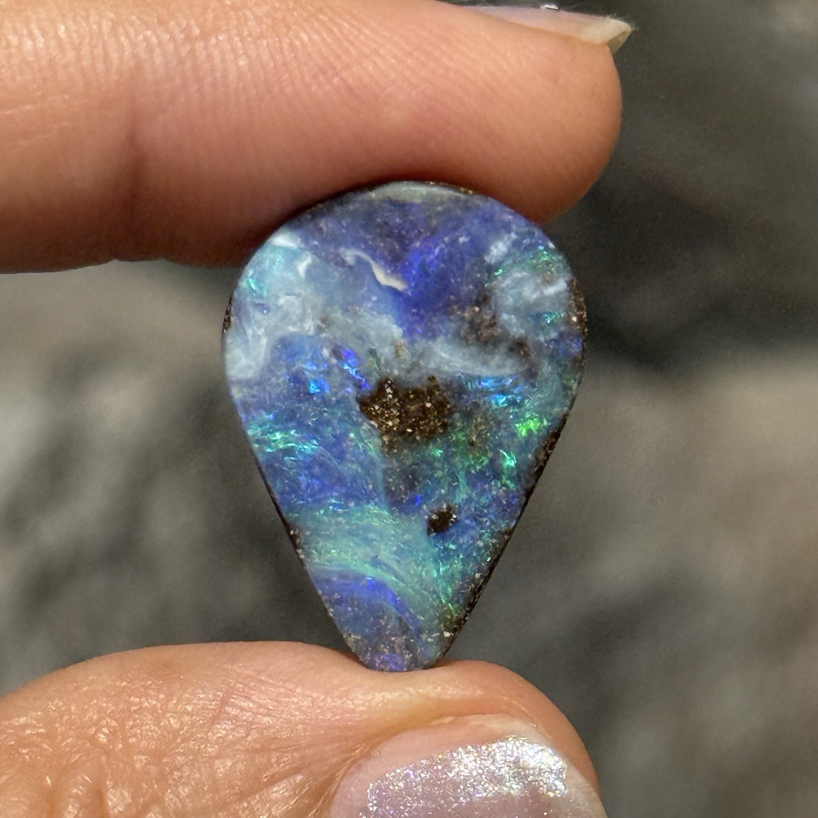 13.45ct 23.9x17x4.5mm Caribbean Blue Australian Boulder Opal Teardrop Cabochon