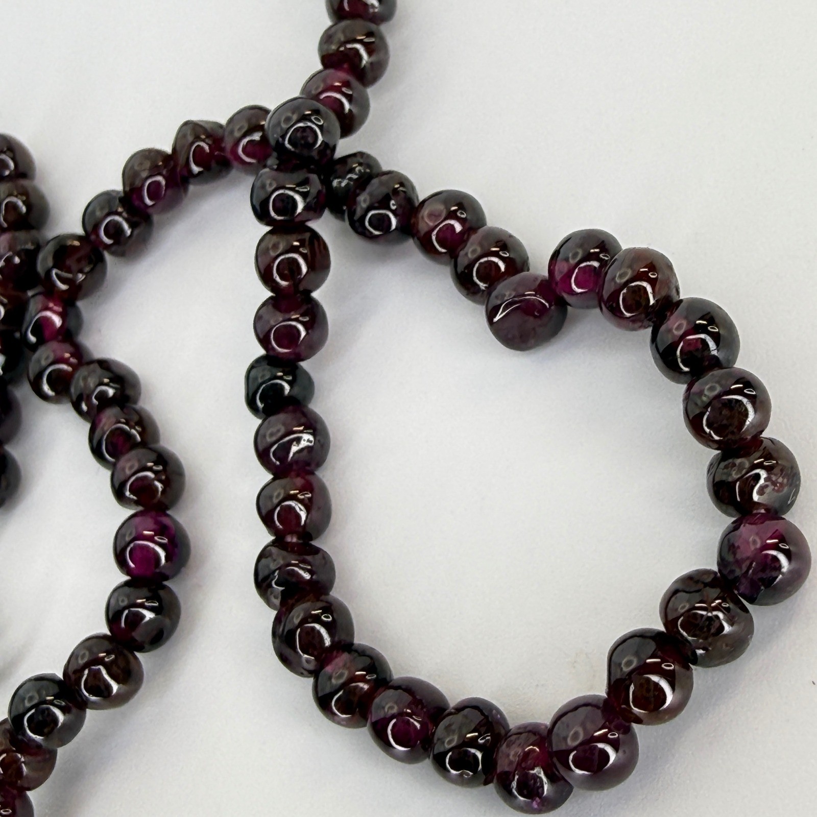 Vintage Round Garnet Bead Strand Necklace Sterling Silver Dark Red Burgundy