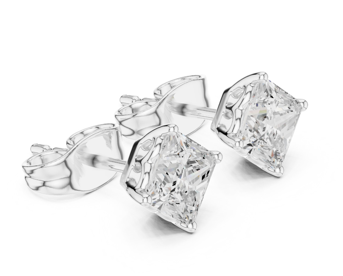 Certified Natural Diamond Princess Prong Studs Earring Anniversary 14K Gold Over