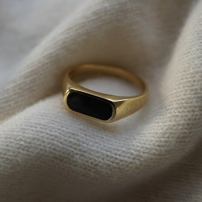 Black Onyx Signet Ring, Men Silver Signet Ring, 18K Gold Plated 925 Silver Ring