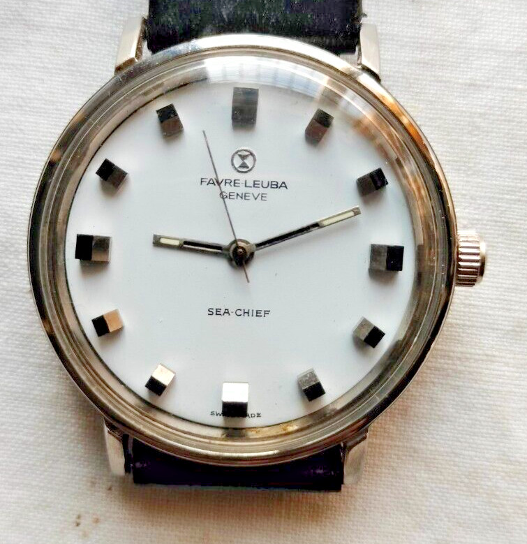 Favre Leuba Geneva Sea-Chief White Handwinding Wristwatch Vintage