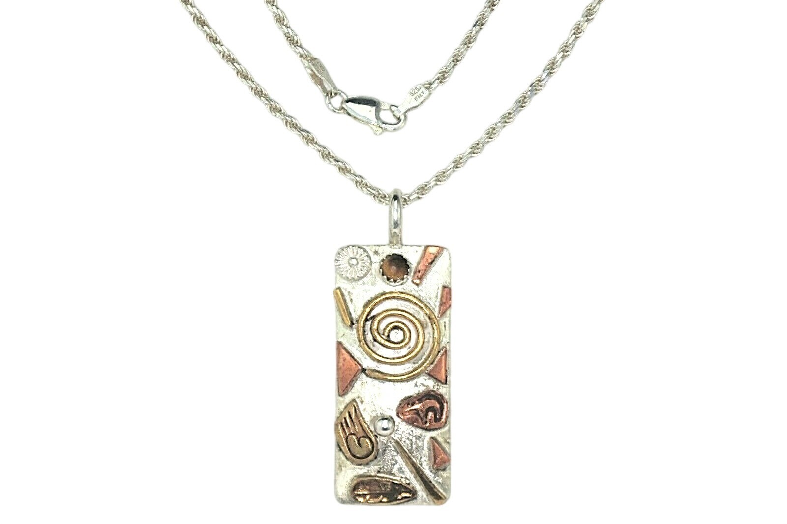 Sterling Silver 925 Abstract Pendant Necklace 20-Inch Rope Chain Stamped Donna P