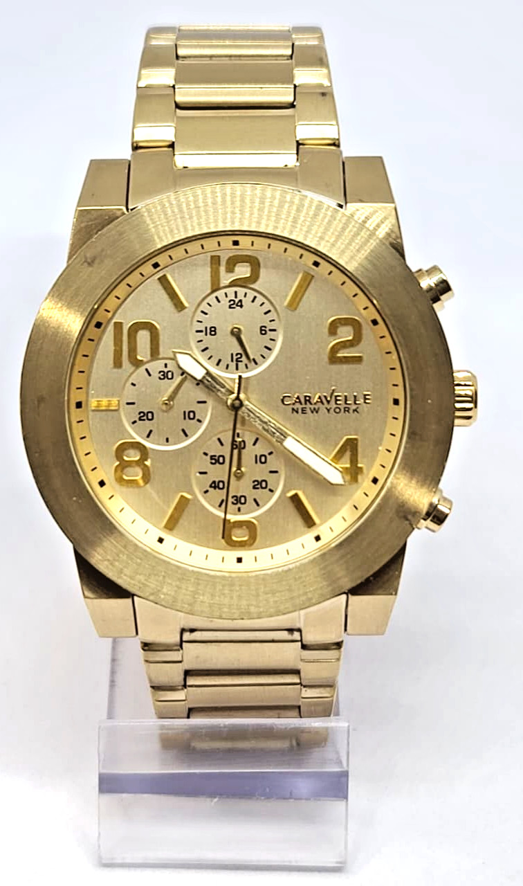 44A105 CARAVELLE NEW YORK GOLD TONE ANALOG MEN’S WATCH M-162