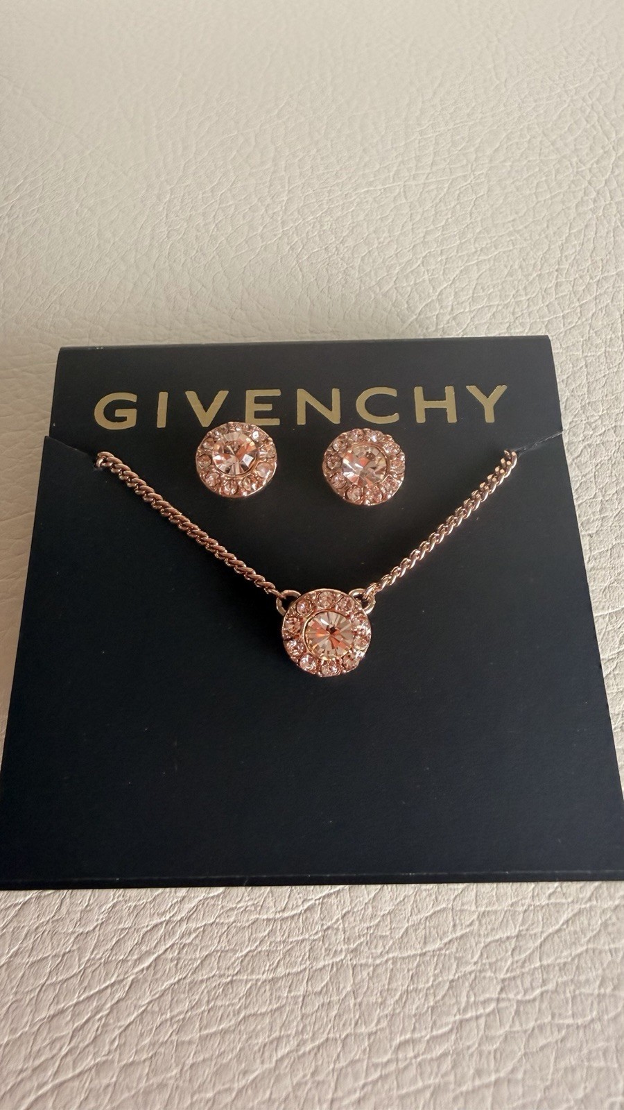 Givenchy Crystal Jewelry Set Rose Gold Necklace Earrings Gift Set NWT
