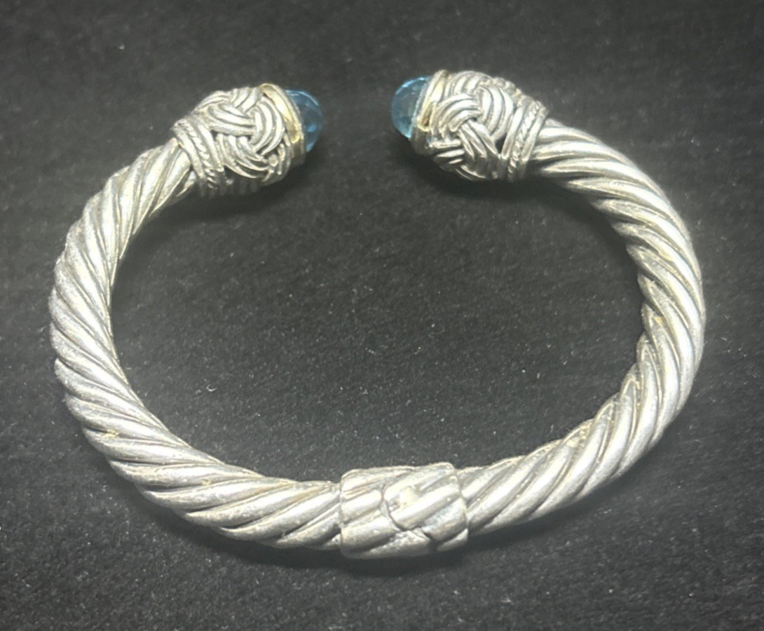 Effy 18K Yellow Gold Sterling Silver Blue Topaz Hinge Bangle Bracelet