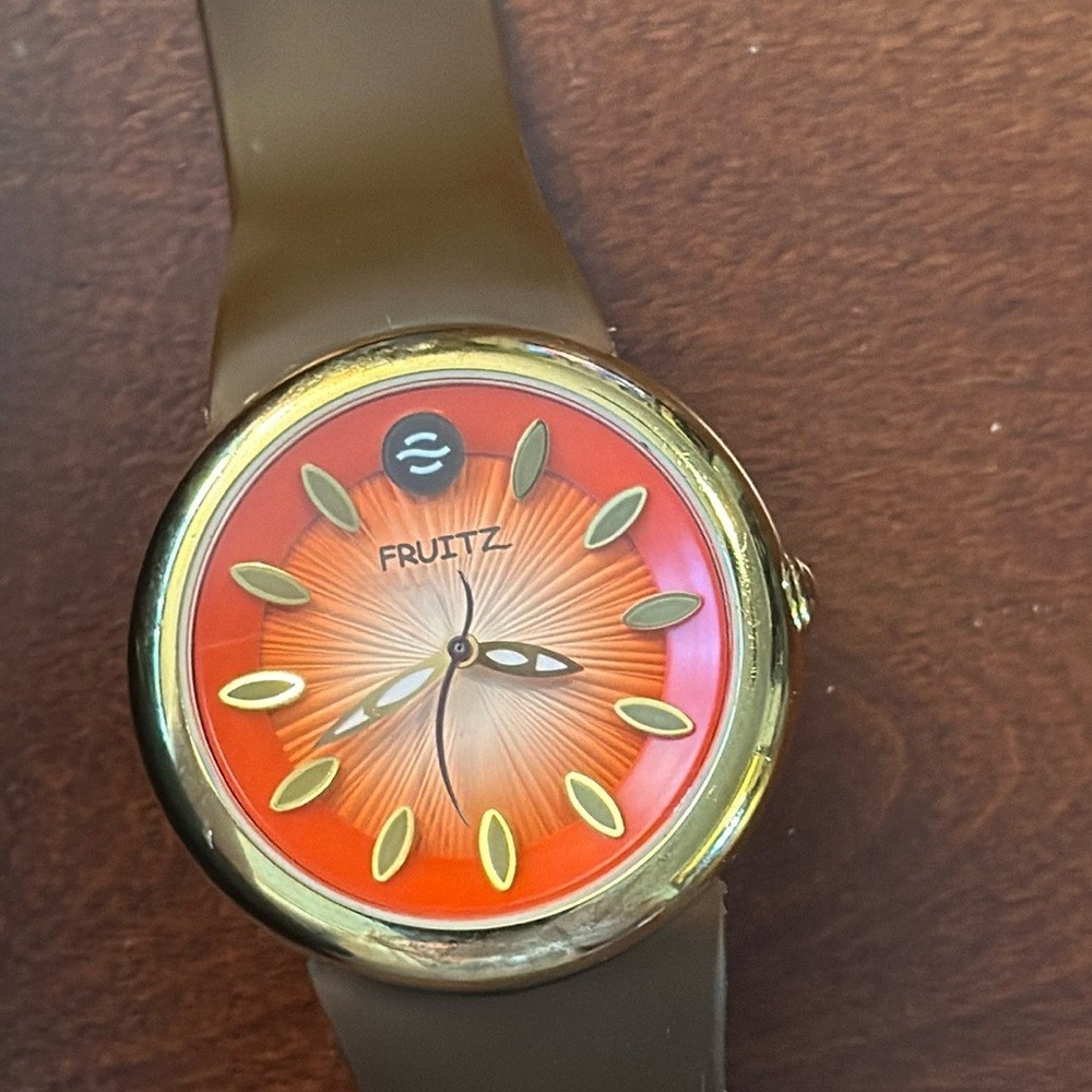 EUC Philip Stein Fruitz watch – blood orange with brown band – natural frequency
