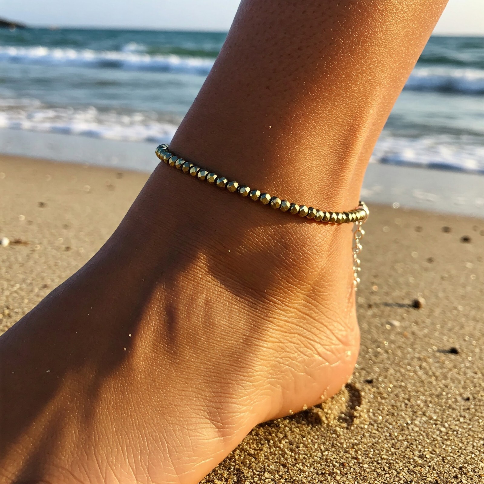Natural Pyrite Anklet Healing Reiki Dainty Gold Crystal Anklet Energy Women Gift