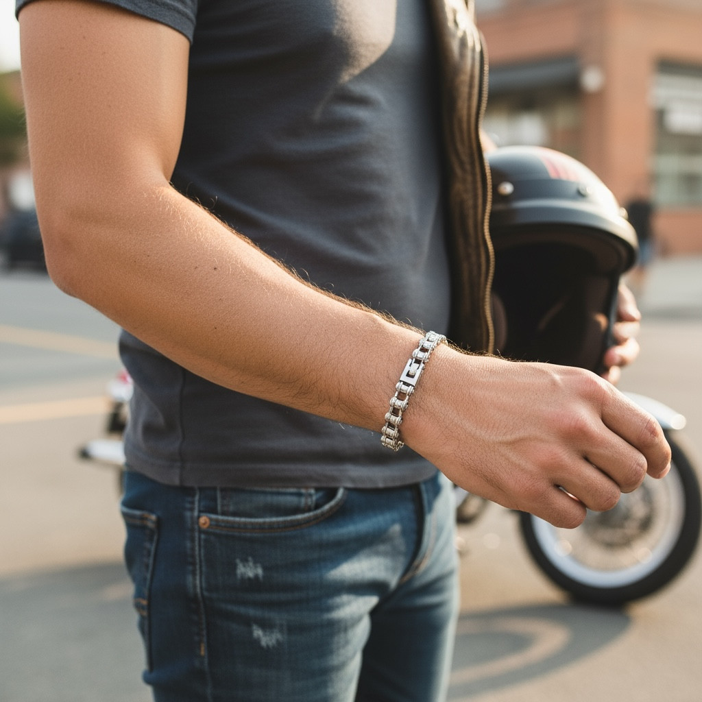 Men’s Stainless Steel Bike Chain Bracelet Heavy Duty Biker Link Wristband 8.26″