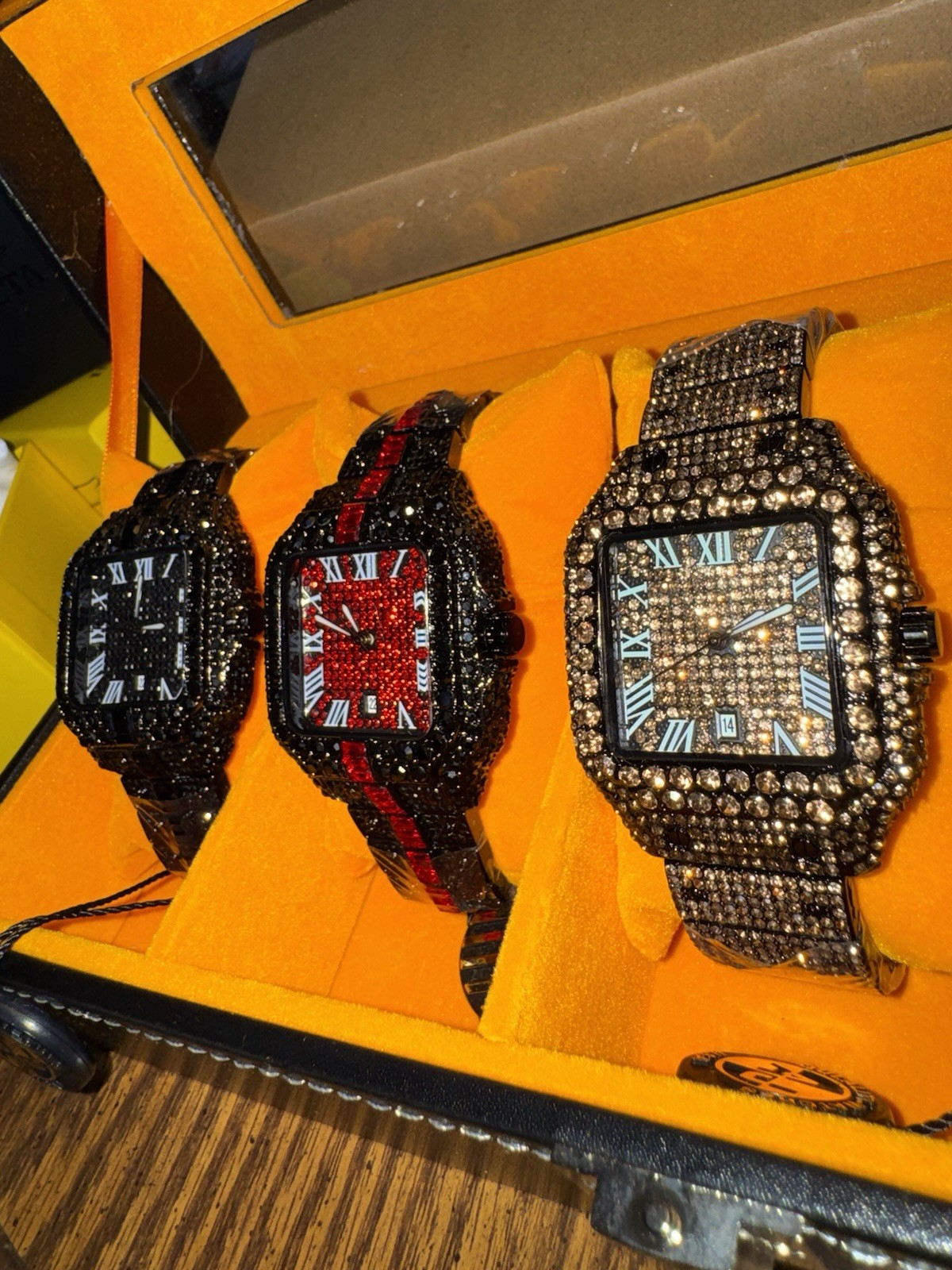 AJ Quality Watches Decked Iced Out Black Crystals Watch With Roman Numerals