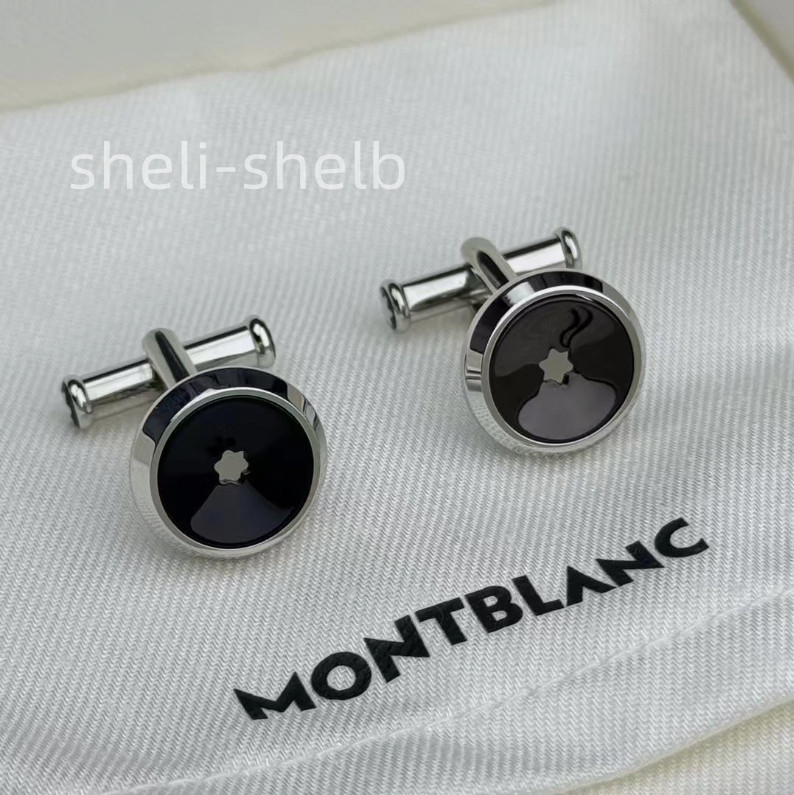 Montblanc stainless steel Star cufflinks round shape with a black resin inlay