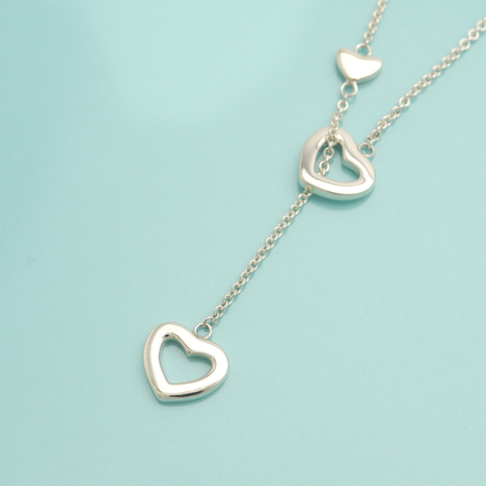 Tiffany & Co. Heart Link Lariat Pendant Necklace 19.6″ Sterling Silver 925