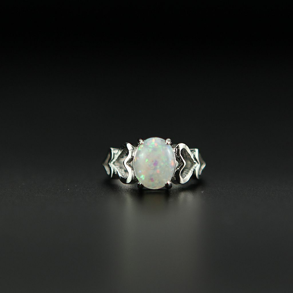 White Opal Love Heart Cutout Promise Ring 925 Sterling Silver Size 6-10 Women