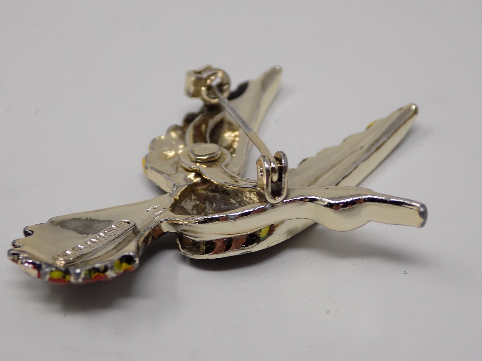 Vintage Signed Gerrys Blue Enamel Bird Duck in Flight Pin Brooch 2 1/8 inches