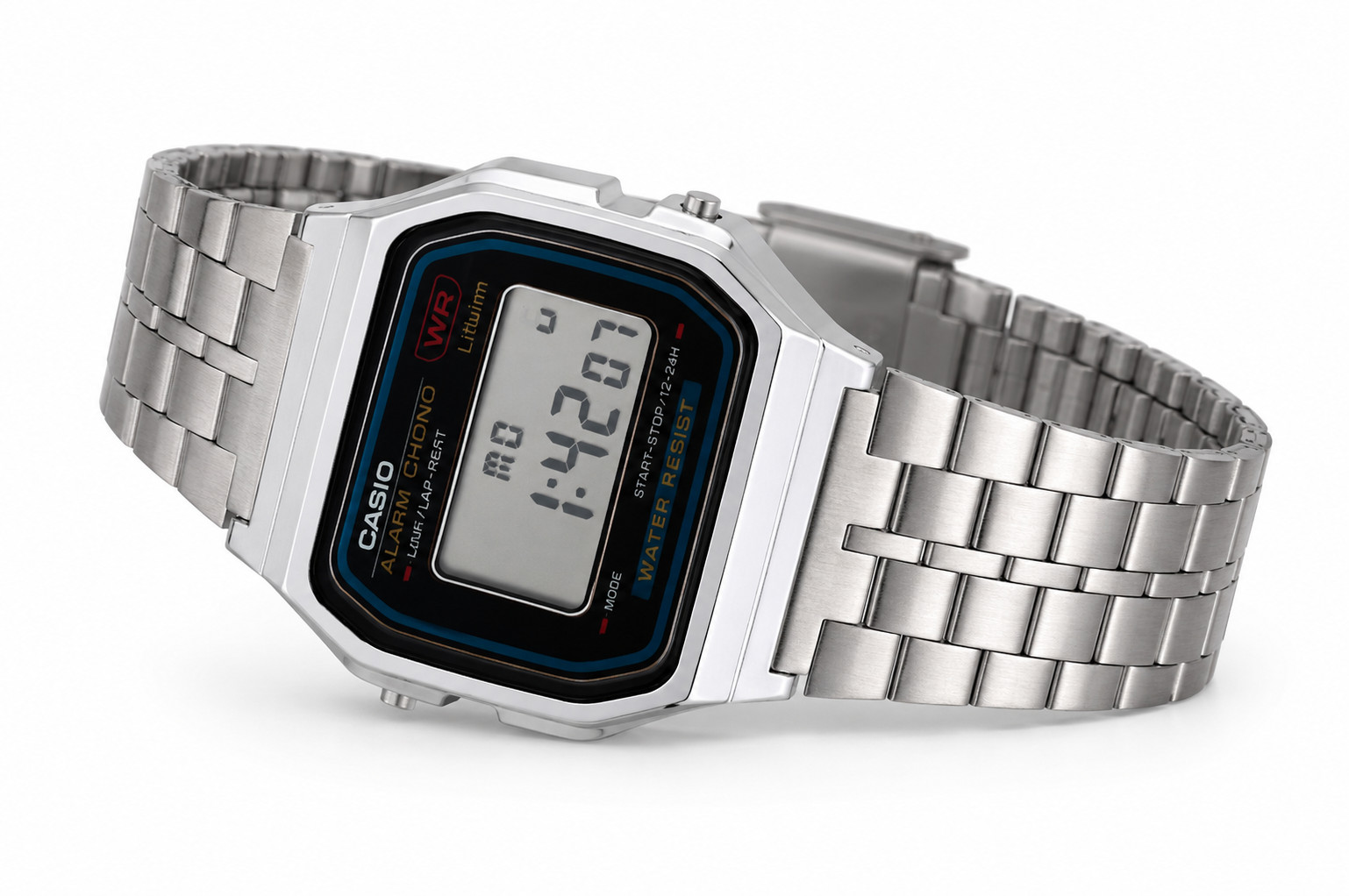 Casio A159WA-N1 Vintage Digital Watch Silver Stainless Steel Alarm Stopwatch