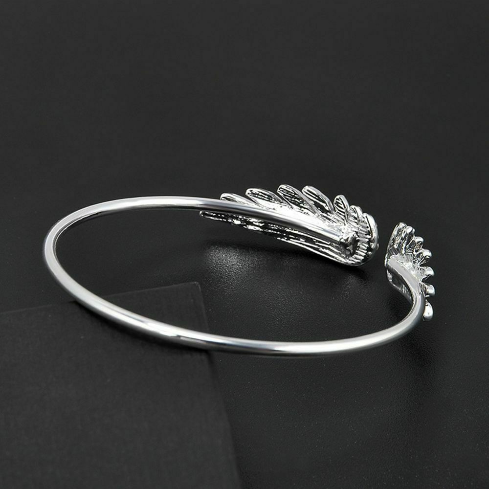 Elegant 925 Sterling Silver Angel Wings White Topaz Fashion Bracelet Bangle Cuff