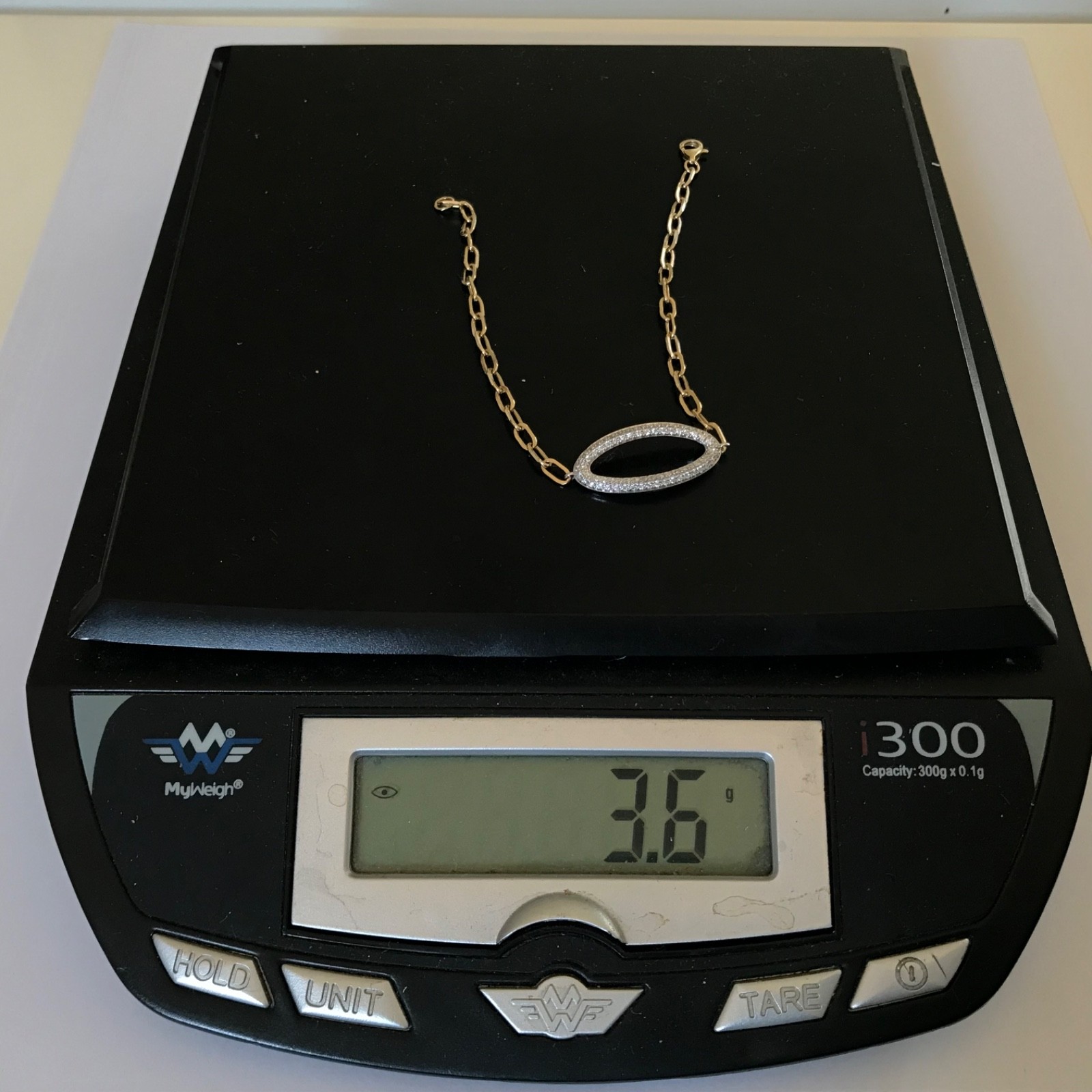 effy 14k diamond bracelet 7″ paperclip D ORO OVAL YELLOW GOLD WHITE GOLD chain