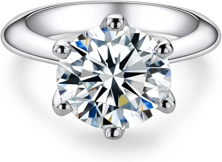3CT Round Moissanite Engagement Ring Sterling Silver VVS1 Bridal Ring with GRA