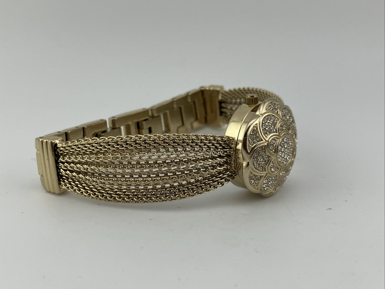 Anne klein Ladies 23mm Watch Hidden Dial Gold Tone Rope Band 6.25″ Ak1046 -RUNS