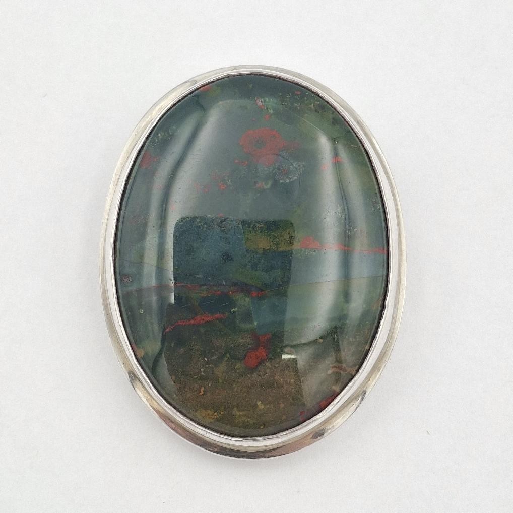 Vintage 925 Sterling Silver Large Oval Bloodstone Double Bail Slide Pendant