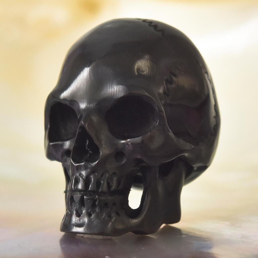 27.22mm Carved Black Horn Human Skull Bead Vertical Drill Jewelry Supply 6.90g
