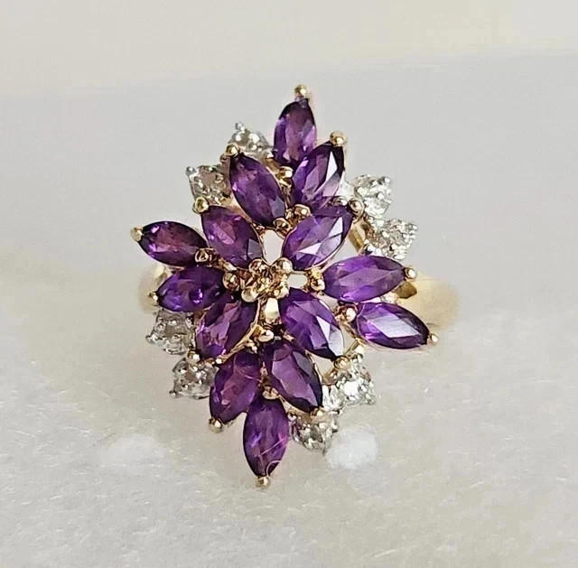 Lab Created Amethyst 2.50Ct Marquise Cut Wedding Ring 14K Yellow Gold Plated