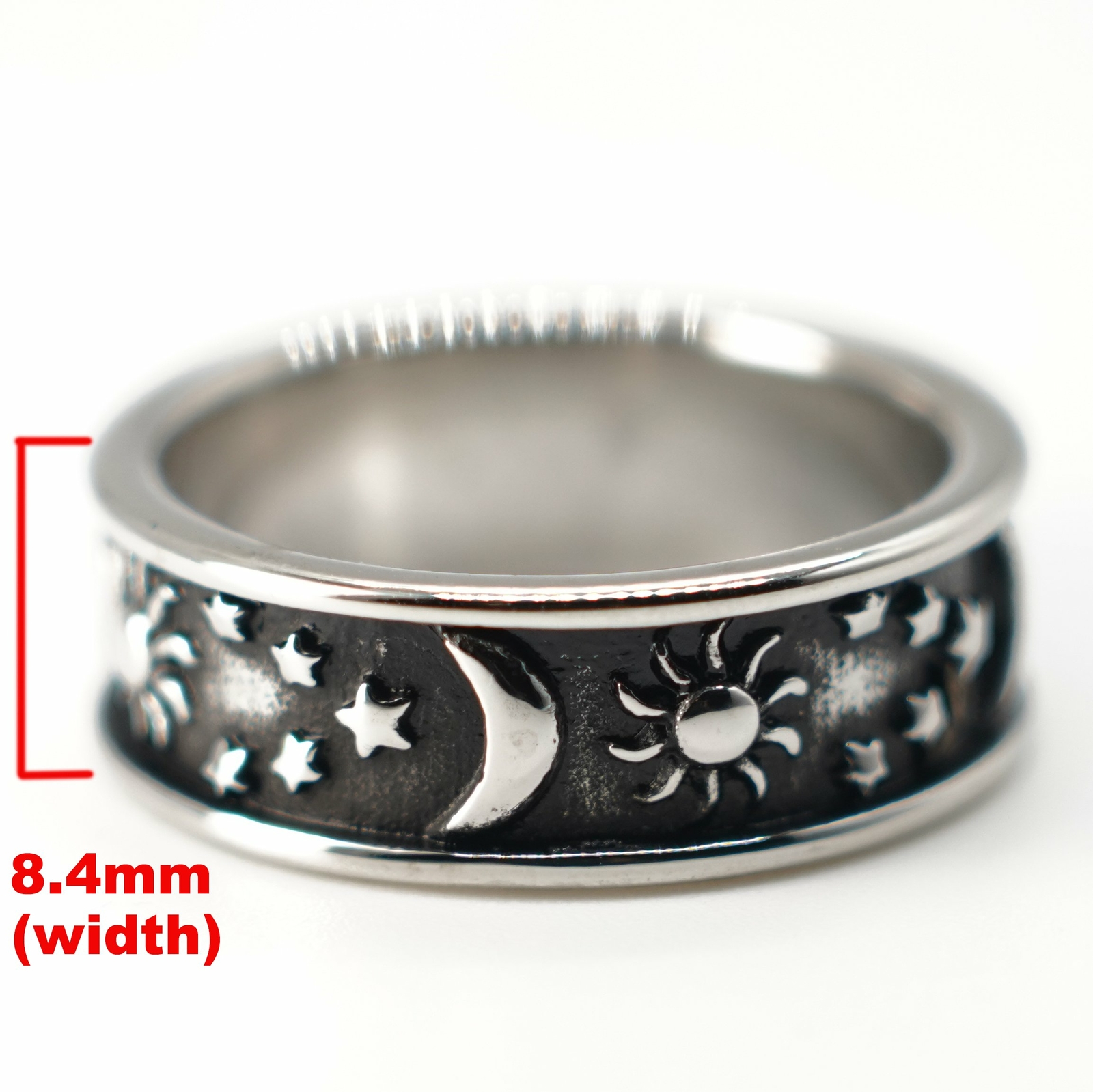 MENDEL Black Mens Womens Sun And Moon Star Ring Band Stainless Steel Size 6-15