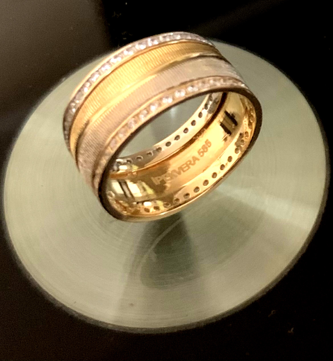 Two-tone gold ring ⋆ with white gemstones ⋆IPEKVERA 585☆dainty finger ring☆