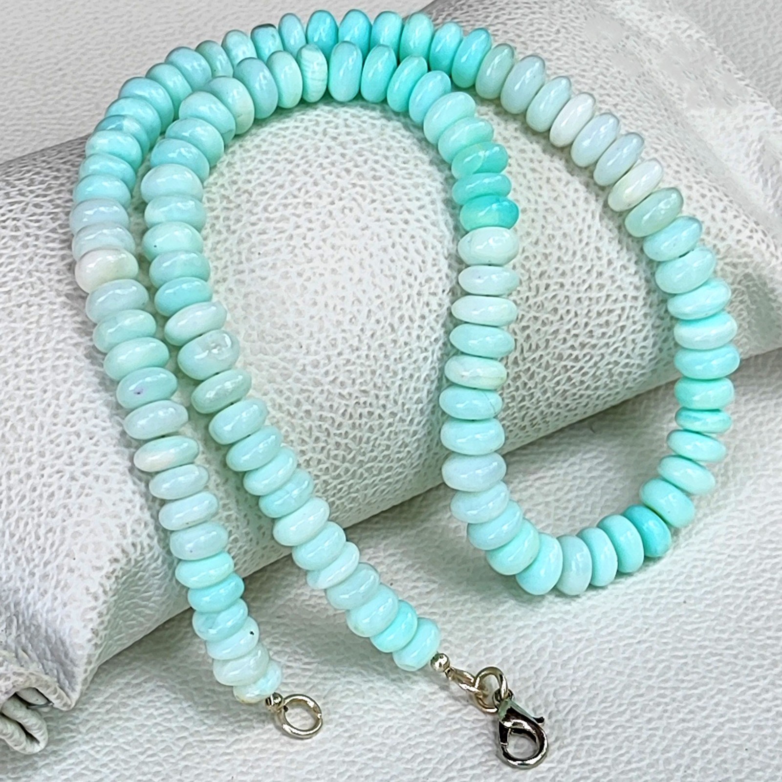 Peruvian Natural Blue Opal Smooth Rondelle Bead Gemstone Necklace 7-8mm 16.5″