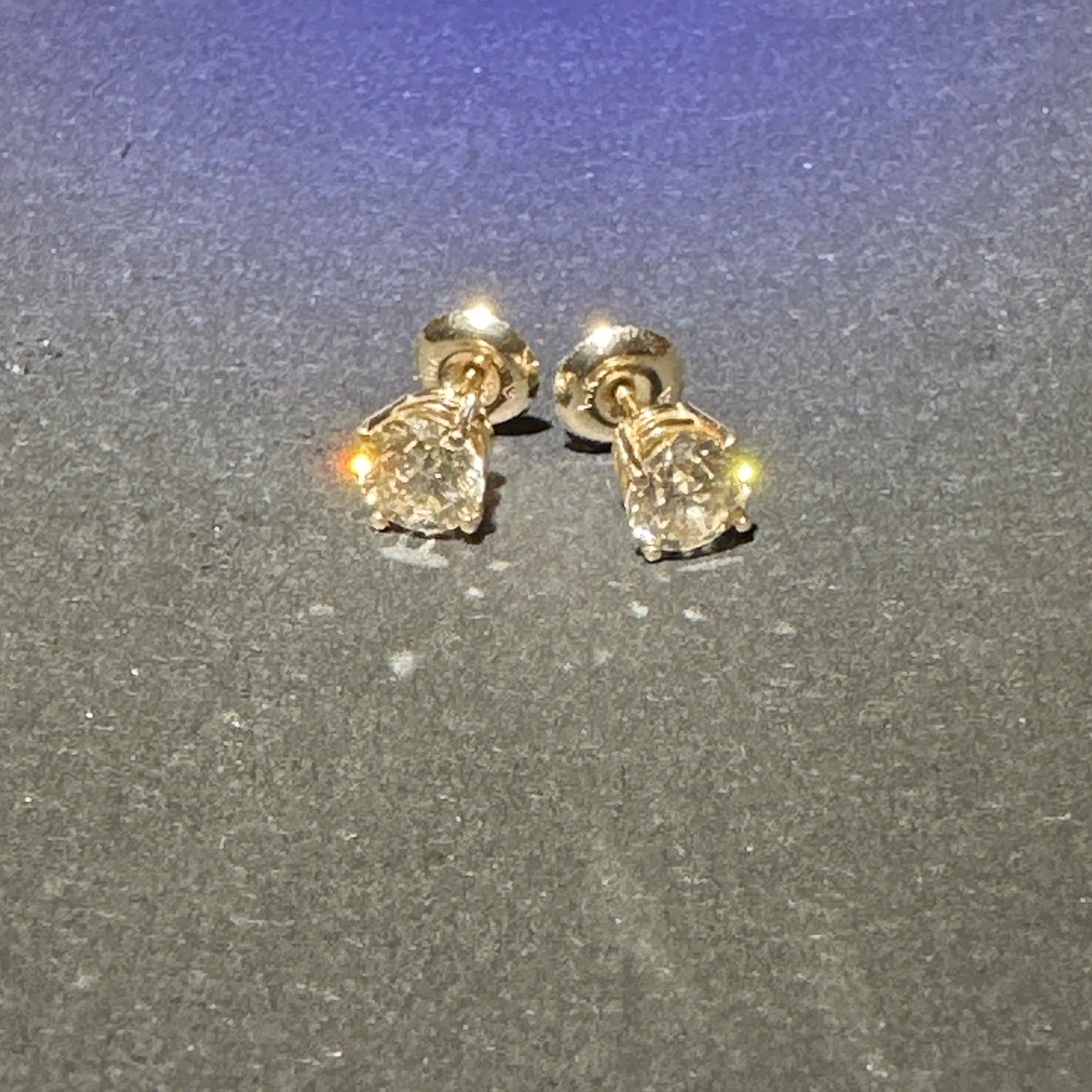 Gold Tone Prong Set Clear Round Stone Stud Earrings Butterfly Back Pair